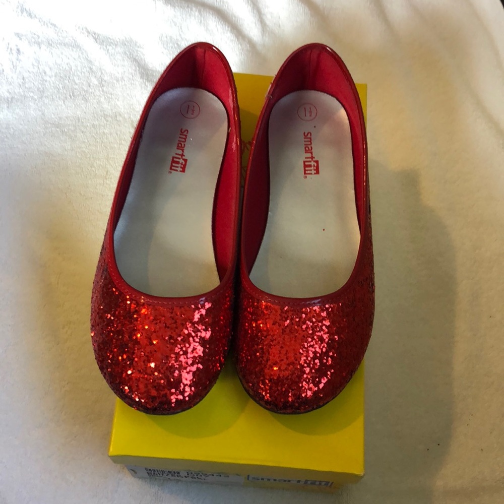 Girls Red Glitter Slides Shoes, size 1.5